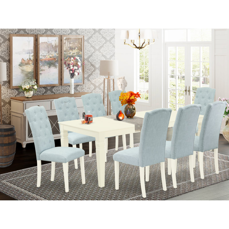 Ensemble de table de salle à manger 7 pièces composé d'une table rectangulaire en bois avec feuille papillon et 6 chaises rembourrées