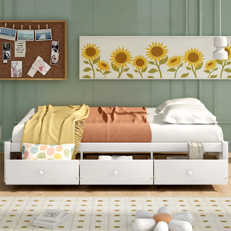 3 lits plateforme simple en bois massif blanc - pour une chambre organisée pour un espace de vie confortable