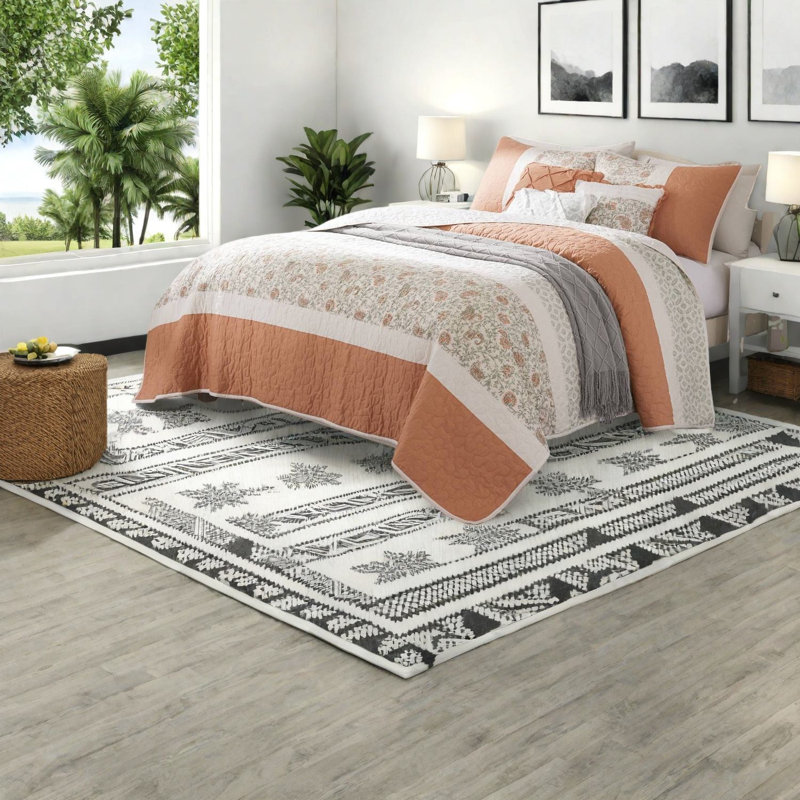 Ensemble de literie élégant en coton 6 pièces avec décorations corail