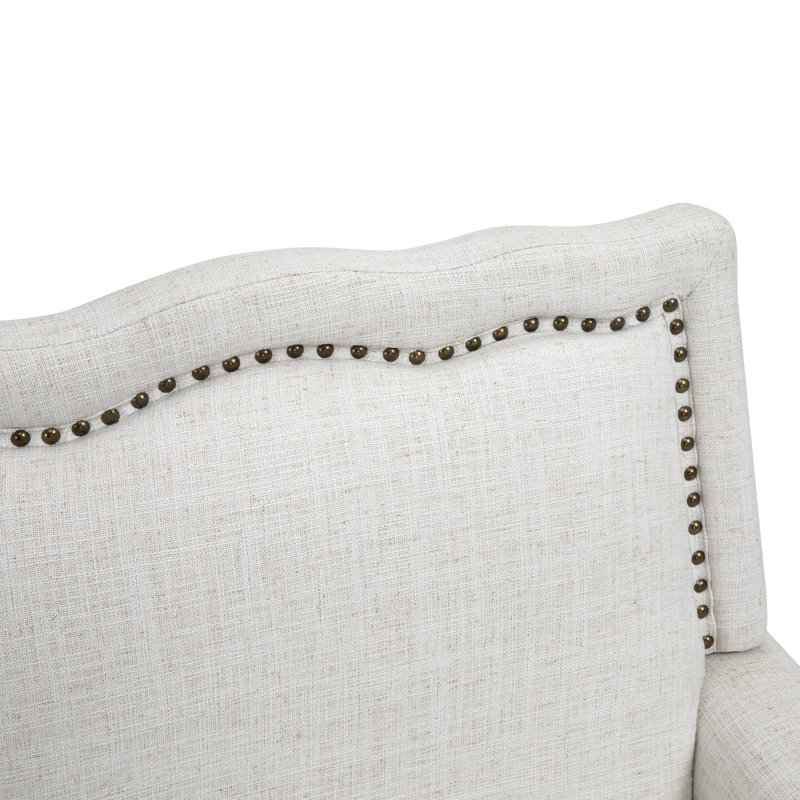 Upholstered Linen Cotton Armchair, Beige 100% Linen