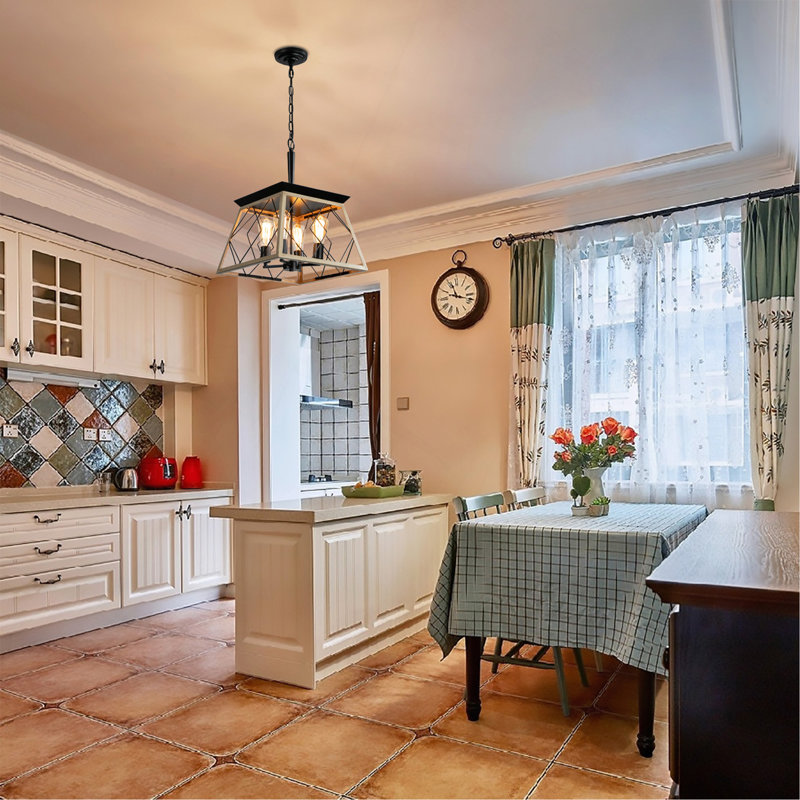 4-Light Farmhouse Chandeliers For Dining Room, Oak