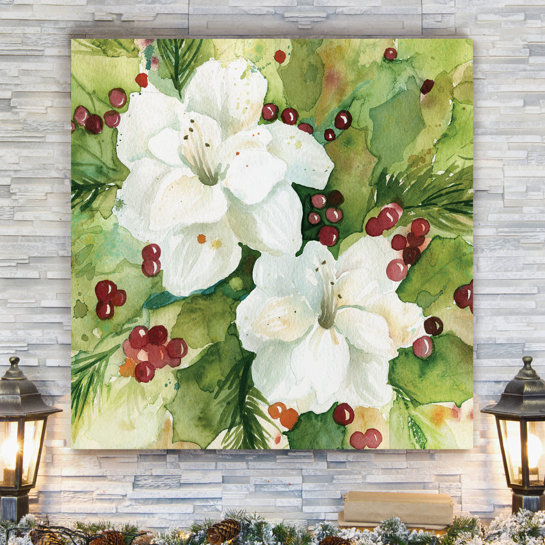 'Watercolor Holly' Wrapped Canvas Painting on Canvas The Holiday Aisle® 