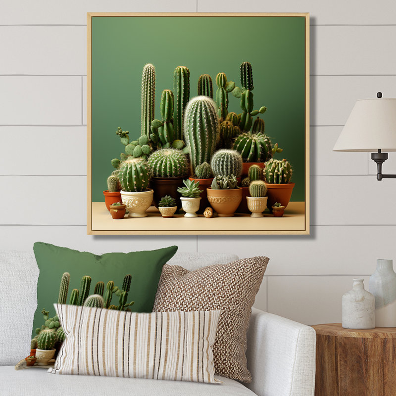 Cactus Jade Juxtaposition I - Cactus, reproduction d'art sur toile, Cadre naturel flottant, H 36 po x l 36 po x P 1,5 po