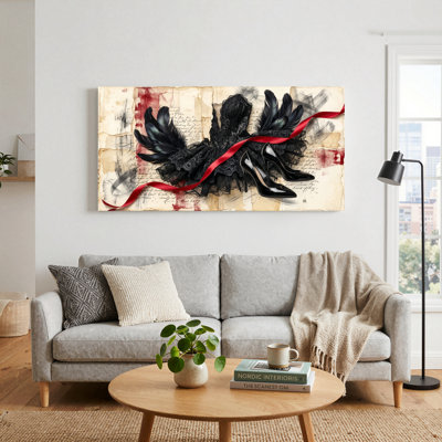 Feathered Shoes Canvas Wall Art Oil Painting Print Set Of 1