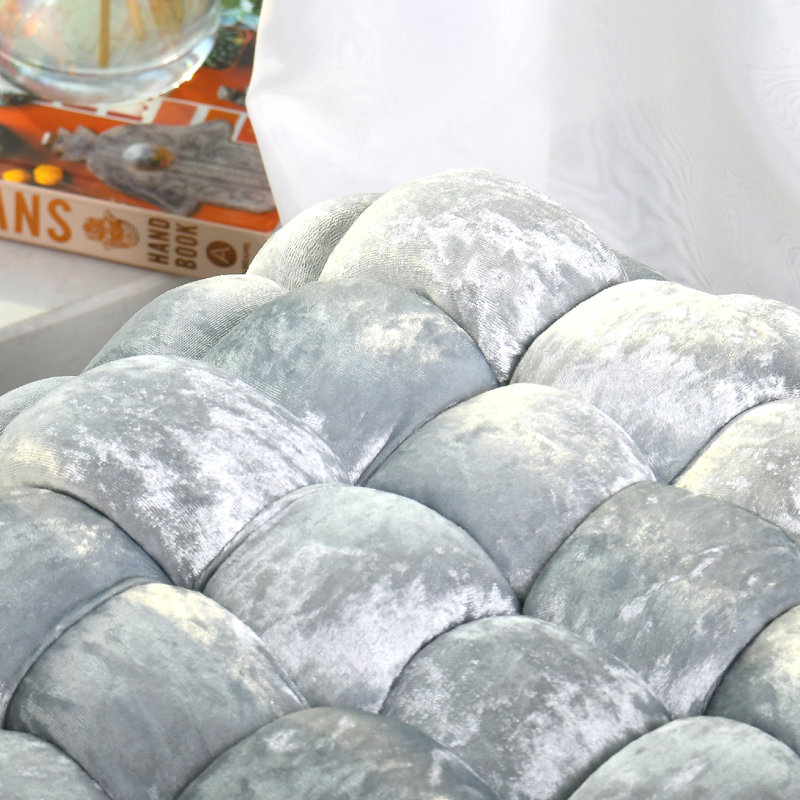 Light Blue Crushed Velvet Square Pouf Ottoman with Gold Legs