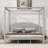 King Size Platform Canopy Bed for Bedroom, Solid Pine Cool Gray Frame With Headboard and Central Support Legs