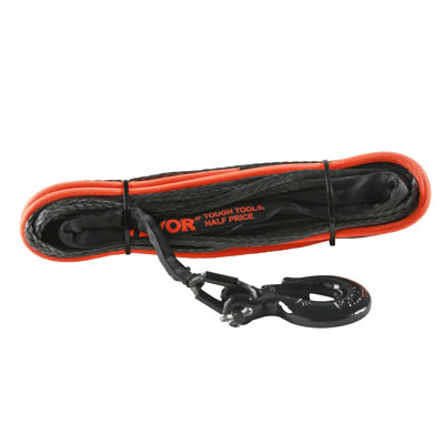Corde de treuil synthétique, 1/4 po x 50 pi 10 000 lb corde de câble de treuil synthétique avec manchon de protection + bouchon + crochet de treuil forgé + sangle de traction, convient pour VTT, UTV, petit véhicule, camionnette