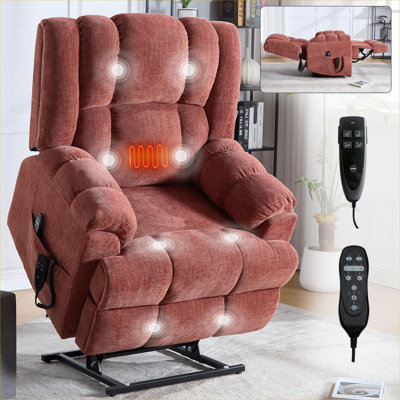 Fauteuil inclinable électrique en tissu de chenille de ton rouge pour massage relaxant à la maison