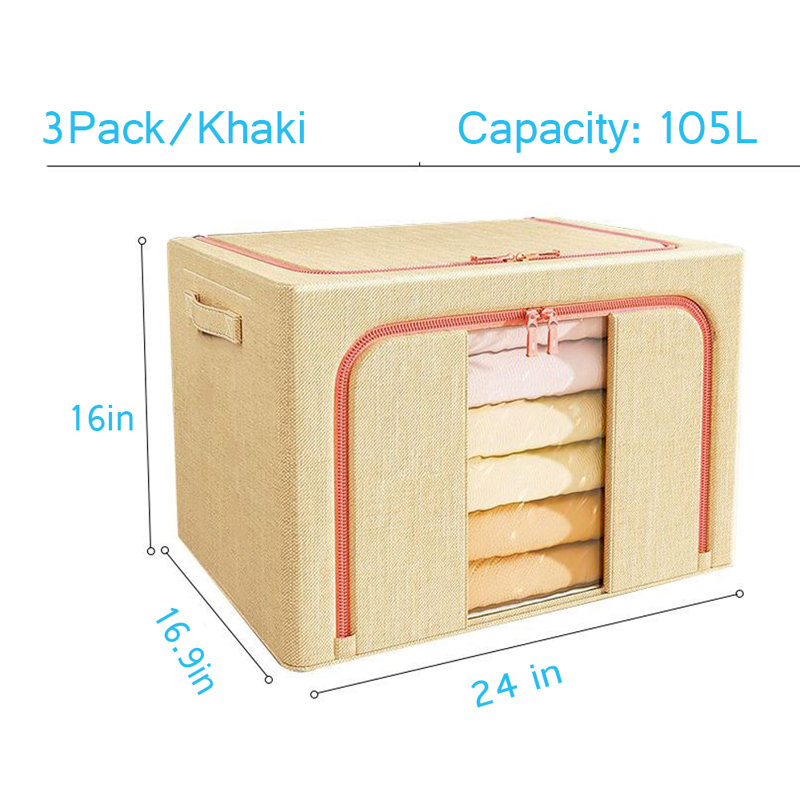 Clothes Storage Bins Boxes with Metal Frame - (Extra Large-105L), Beige