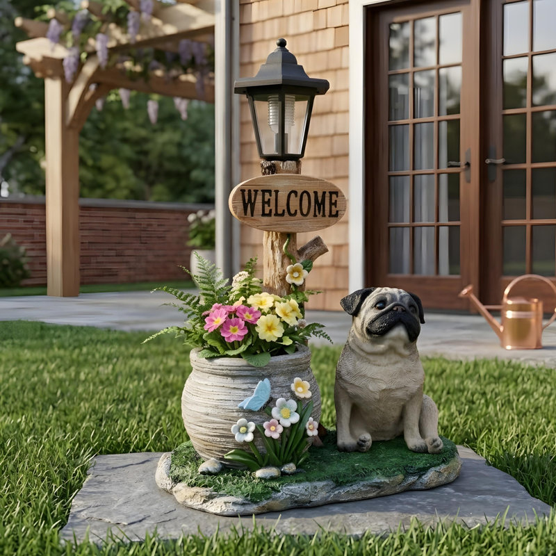 Statue de planteur de chien carlin assis
