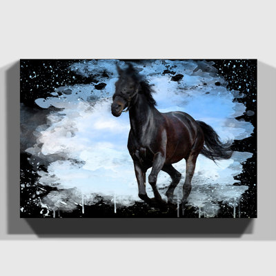 Black Horse Running - Wrapped Canvas
