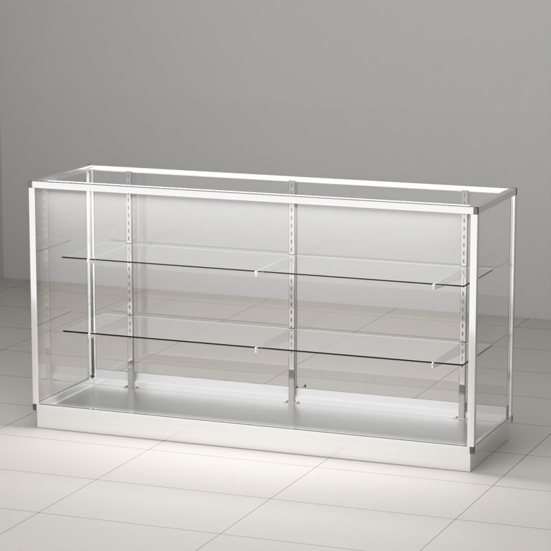70”d * 20”w * 38”h - Retail Full Vision Showcase - Glass Display Case With Silvery Aluminum Frame And Led Lights
