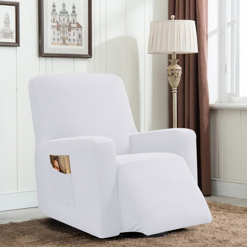 Housse pour fauteuil inclinable à coussins carrés/rectangulaires, Mélange de polyester blanc