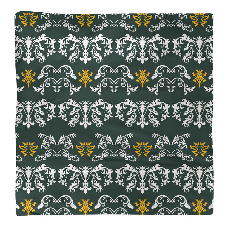 Damask Square Napkin, White/Dark Green/Gold, Cotton, 22" W x 22" L