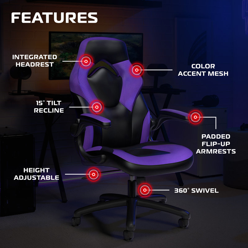 RESPAWN 3085 Ergonomic Gaming Chair for Adults, High Back Office Chair with Headrest and Flip Up Arms, Leather Racing Style Gaming Seat with Lumbar Support, Video Game Computer Desk Seat