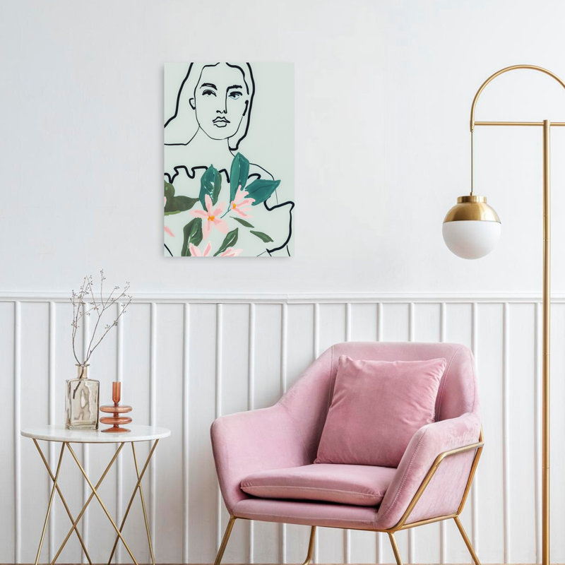 Portrait, art contemporain abstrait rose, 24" H x 16" W