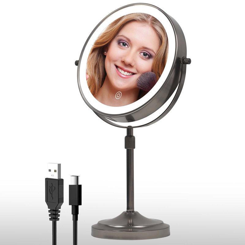 Miroir de maquillage lumineux 9 "avec DEL rechargeable 5000Mah, hauteur réglable, gris foncé