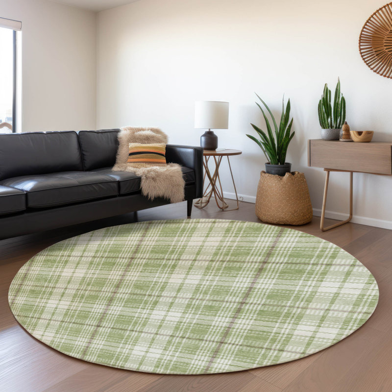 Premium Machine Washable Natoma AMF993 Plaid Rug, Round 8'