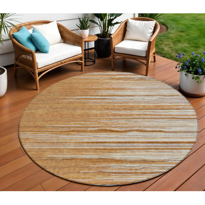 Tapis d'intérieur rond lavable rayé brun de 8 pi HomeRoots
