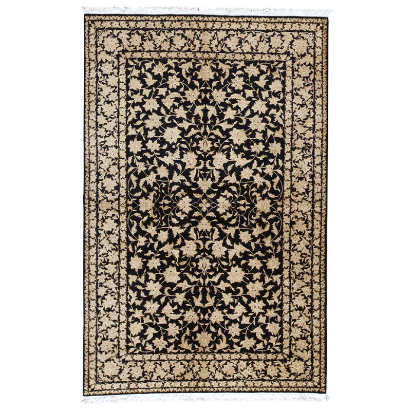 Tapis noir / beige de haute qualité noué à la main de conception unique