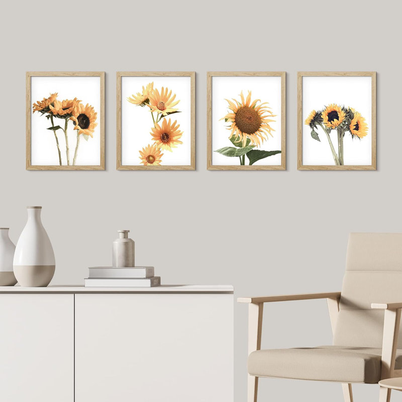 «Country Farm Summer Sunflower», ensemble de 4 impressions murales de jardin nature collage encadrées sur papier, impression de 4 pièces