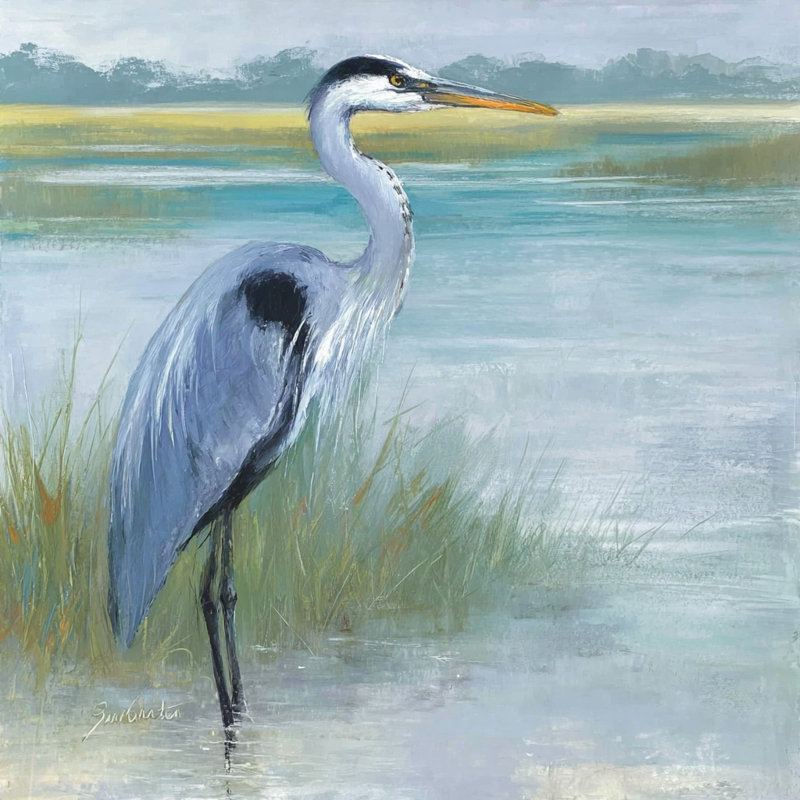 «Blue Heron in Coastal Marsh», art mural sur toile tendue, H 20 po x l 20 po