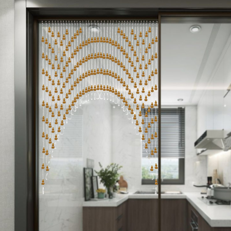 Crystal Hanging Room Bead Curtain Door Curtain Partition Curtain Amber/Clear, 78.74" W x 35.43" L, Amber