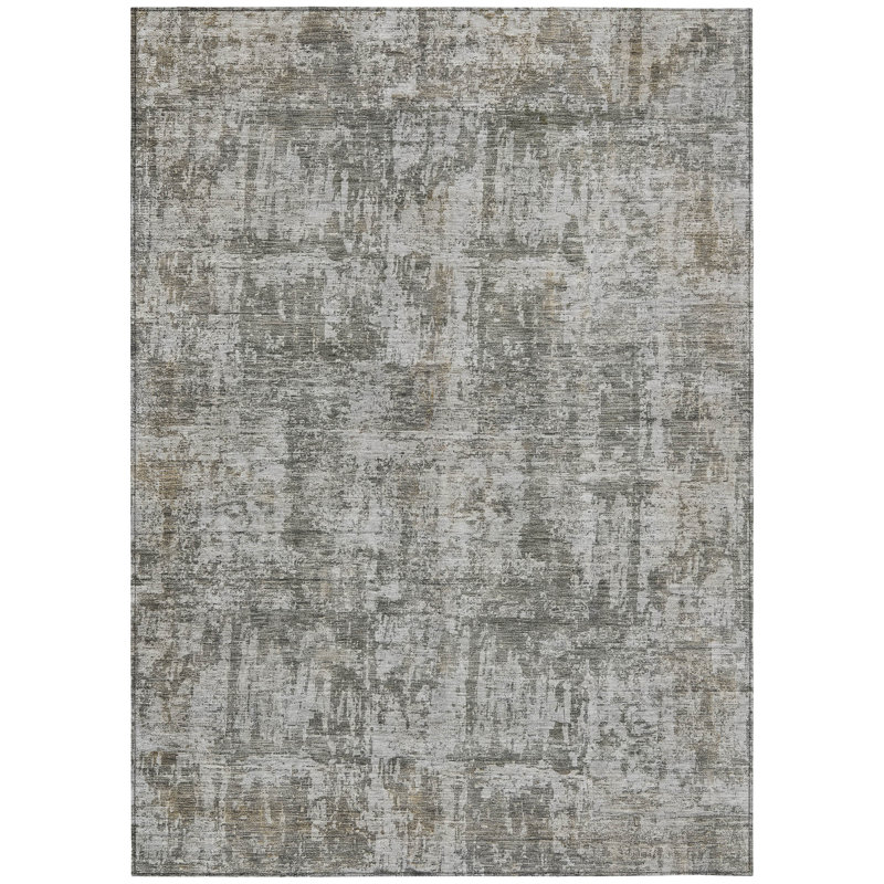 Mezzara Gray Washable Indoor-Outdoor Rug - LOOMLAN, 10' x 14'