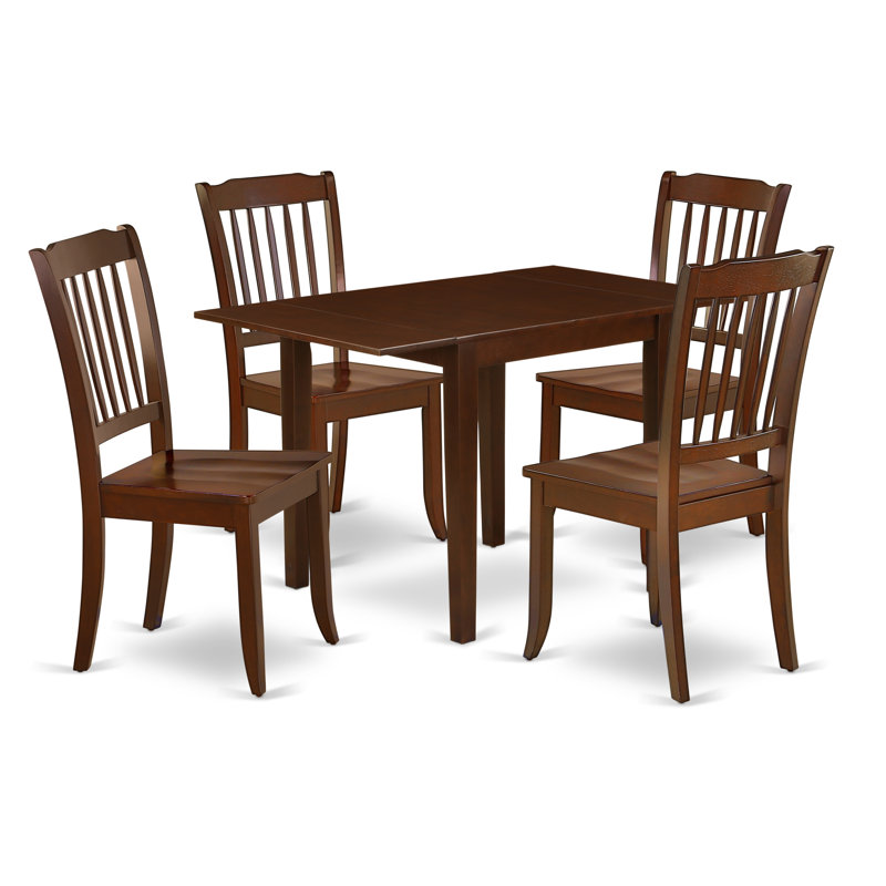 5 Piece Dining Set Includes a Rectangle Dining Room Table with Dropleaf and 4 Kitchen Chairs, Mahogany, Mahogany, Mahogany