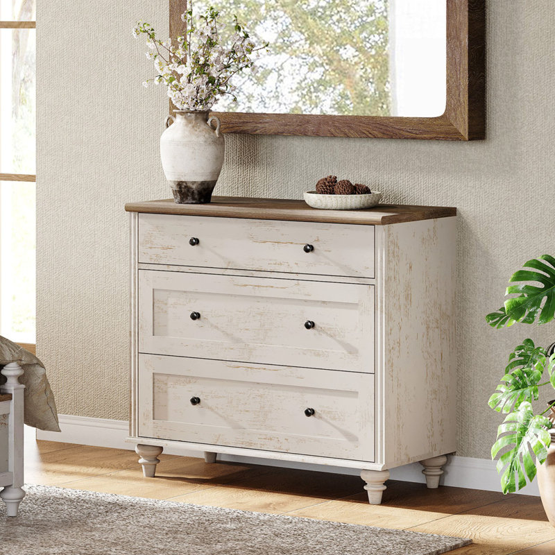 Scarlett 33.9'' W 3 - Drawer Dresser, Rustic White/Brown