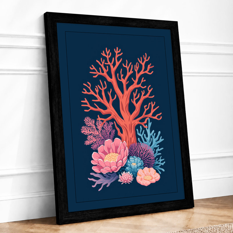 Coral Blossom Tree Botanical - Print, A1 - 84.1 x 59.4 cm, Black