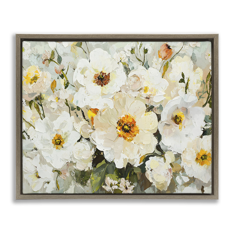 Cadre flottant en porcelaine avec fleurs, design par Franklyn Gregory, H 25 po x l 31 po, Cadre flottant orme Montalcino
