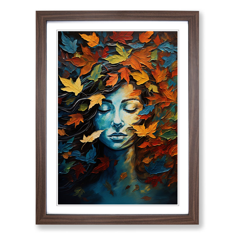 Leaf Expressionism Art - Framed Print, 64cm H x 46cm W x 2cm D, Walnut Framed