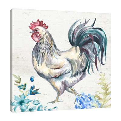 «Farmhouse Rooster With Wildflowers II», toile tendue par August Grove®