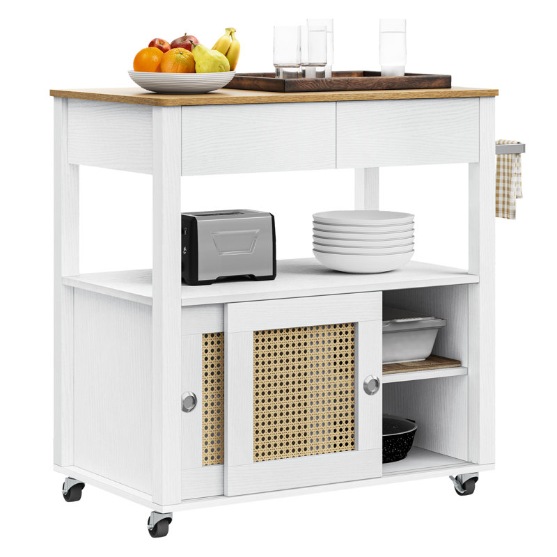 Bay Isle Home™ 35" Rolling Kitchen Island With Storage Cabinet, White