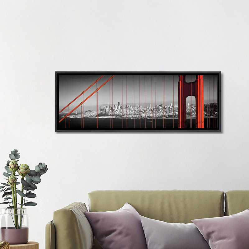 "Golden Gate Bridge Panoramic Downtown View" par Melanie Viola, reproduction d’art graphique panoramique