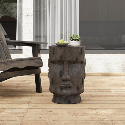 Outdoor Side Table,Easter Island Moai Statue Pedestal End Table Stool,For Home Patio Deck Sunroom Garden Balcony Yard Lawn,Light Grey Colour