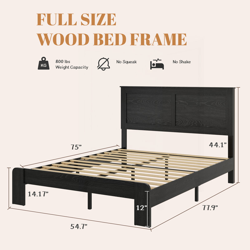 Base de lit plateforme en bois, Lit double