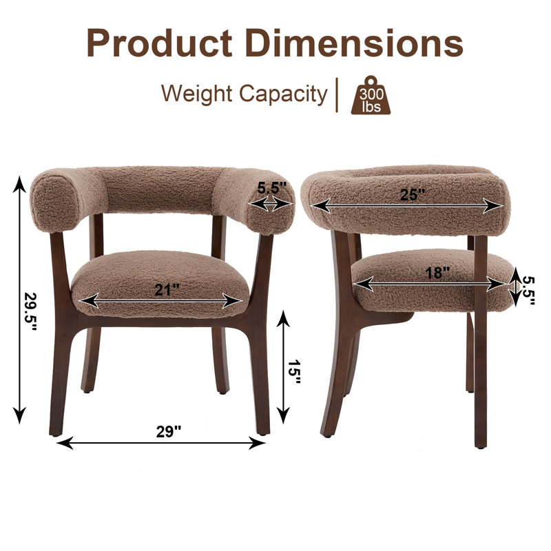 Modern Dining Chairs, Upholstered Teddy Fabric Kitchen Side Chairs With Curved Backrest, Solid Wood Legs For Dining Room, Living Room, Reception