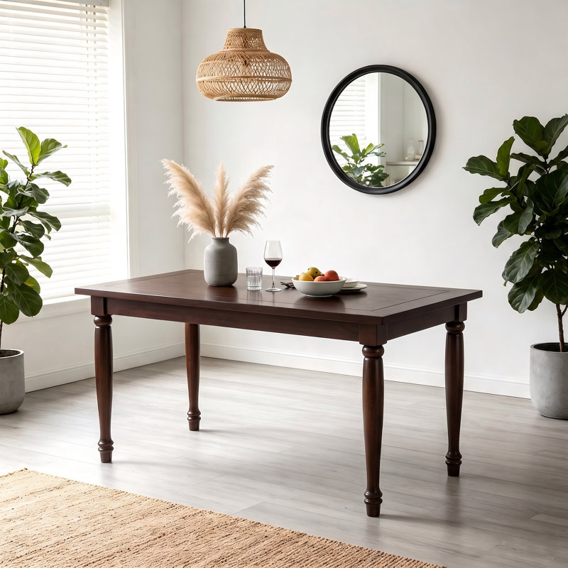 Table de salle à manger rectangulaire en bois massif de 55,1 po pour 4 à 6 personnes		, Brun