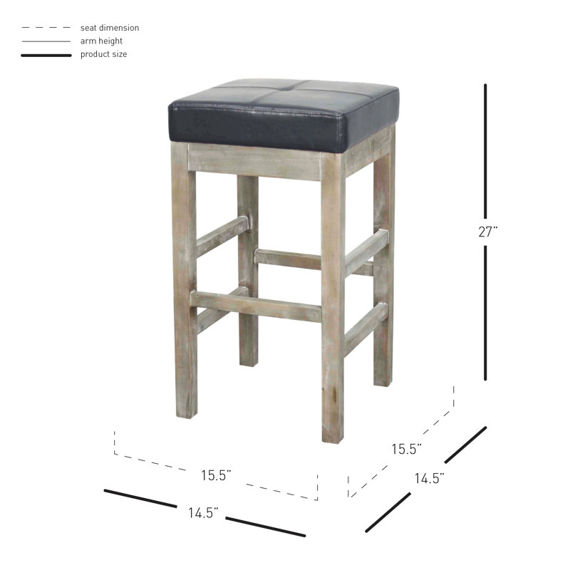 Kimberling Upholstered Counter Stool with Solid Wood Frame, Vintage Blue, Counter Stool (27" Seat Height), Drift Wood