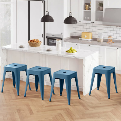 18 Inch Industrial Metal Counter Stools, Stackable Classroom Stools, Backless Metal Dining Chairs For Indoor Outdoor, Kitchen Bar Stools (Set of 4)