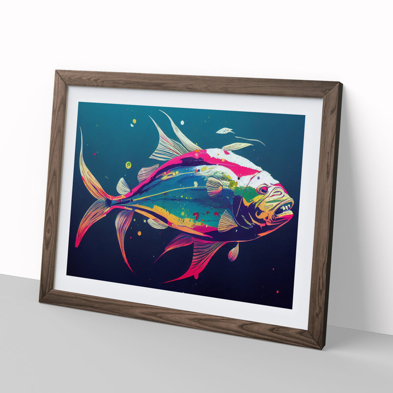 XH1022-3880X Fish Splash Vol.3 Abstract - Single Picture Frame Painting, 46cm H x 64cm W x 2cm D, Walnut