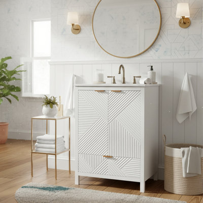 24" Freestanding Bathroom Vanity Set, Compact Cabinet With Full-Extension Bottom Drawer & Ceramic Top