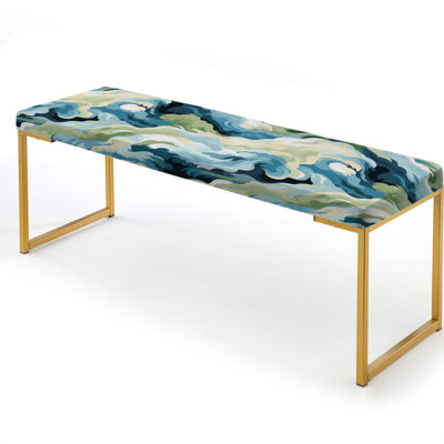 Coastal Concealment Flow - Abstract Upholstered Gold Bench