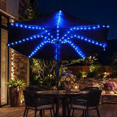 Waterproof Patio Umbrella String Lights with 104 Ultra-Bright LED Beads, 16 Color-Changing Options, 12 Modes, Remote Control, 8 Light Strings and Battery or USB Power for Patio Umbrellas and Camping Tents