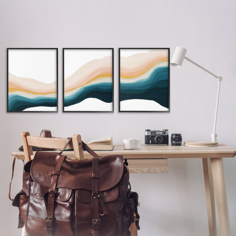  «Fluid Peach Swirl», ensemble de 3 giclées par JJ Design House, LLC., H 30 po x l 20 po, Giclée encadrée noir minuit