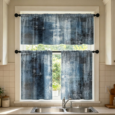 2D Printed Kitchen Curtain Short Panels Washable Decorative Window Curtains For Kitchen