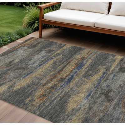 Tapis extérieur lavable abstrait graphite et gris 8 pi x 10 pi