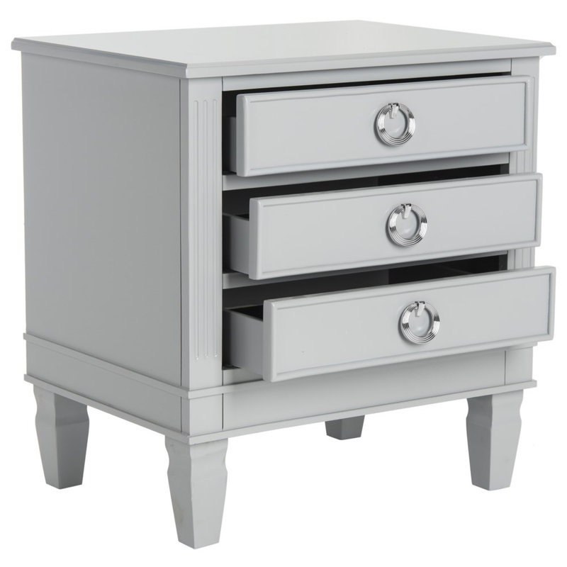 Aonesty 24'' W Solid Wood Nightstand, Grey